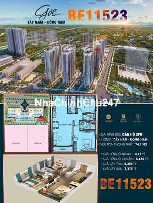 Bán Căn Hộ 2N 74,7 m2, 4,77 tỷ, Toà Beverly 1, Vinhomes Ocean Park1