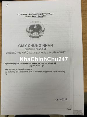 Chính chủ bán đất MT Nguyễn Hữu Cảnh, Long Tân, Nhơn trạch cực đẹp