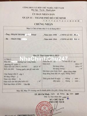 Chính chủ bán nhà đường Lạc Long Quân P.5 Quận 11