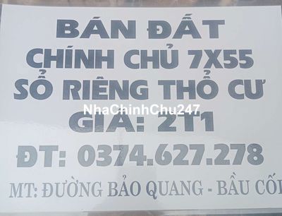 Bán đất mặt tiền đường nhựa thổ cư, sổ riêng,chính chủ  dt:7*55m