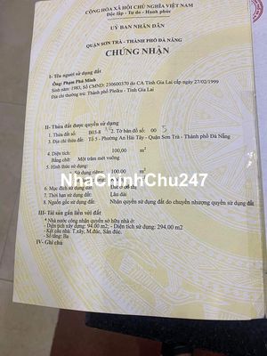 Chính chủ cần bán nhanh nhà 3 lầu phường An Hải Tây, Sơn Trà Đà Nẵng