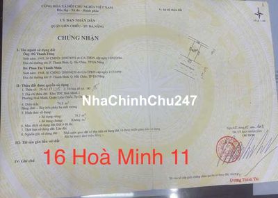 💎 Sang nhượng siêu phẩm đất nền đường Hoà Minh 11, số 16