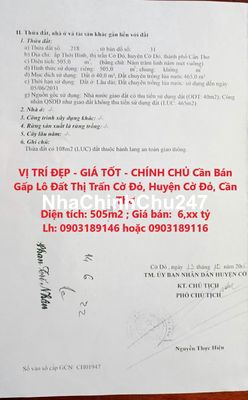 CHÍNH CHỦ Cần Bán Gấp Lô Đất Thị Trấn Cờ Đỏ, Huyện Cờ Đỏ, Cần Thơ