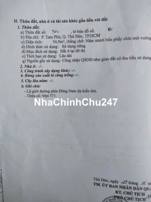 Chính chủ cần bán đất ở đường Cay Keo p.Tam Phú Tp.Thủ Đức4,68 tỷ- 52m