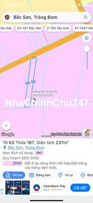 BÁN ĐẤT 6x46 thổ cư 100% BẮC SƠN,TRẢNG BOM,TẶNG FULL NHÀ XƯỞNG CÓ SẴN