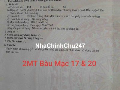 Bán lô góc Bàu Mạc 17 và 20