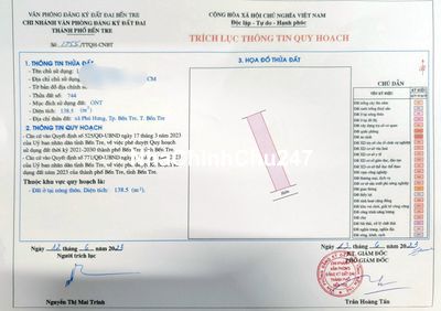 Đất nền thổ cư 100% Phú Hào Tp. Bến Tre 138,5 m2