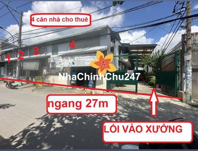 Bán Kho xưởng, 2300m2, 27x90m, đường ô tô 8m thông, TN 50tr/ tháng