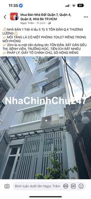 Nhà ở chính chủ 100/ Tôn đản P10 Q4 114,2m2.Giấy tờ chính chủ