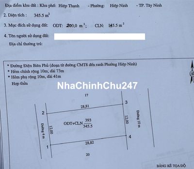 Bán đất hẻm Trường Chinh mới, Hiệp Ninh , tp Tây ninh