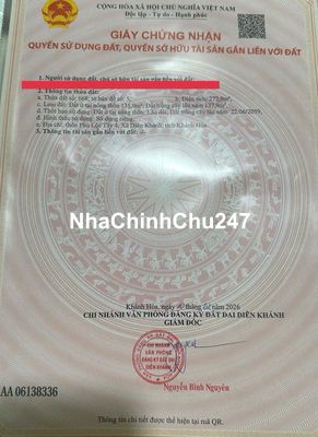 CHÍNH CHỦ BÁN Thửa 668, tờ 5, Phú Lộc Tây 4, H. Diên Khánh, Khánh Hòa