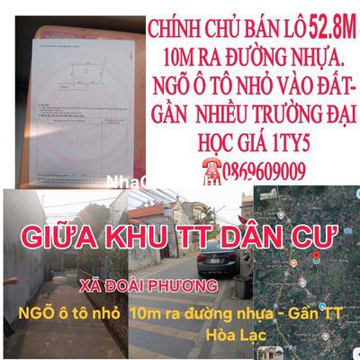 GIA ĐÌNH CẦN BÁN LÔ ĐÂT 52.8M FULL THỔ CƯ. CHÍNH CHỦ