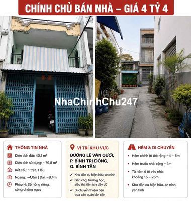 CHÍNH CHỦ BÁN NHÀ 2/ Lê Văn Quới  – 4 TỶ 4