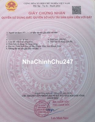Chính chủ cần bán lô Huyện Bắc Khánh Vĩnh, Khánh Hòa