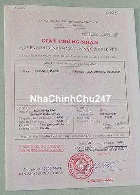 BÁN NHÀ CHÍNH CHỦ -DQH - P 5 - Q. GÒ VẤP - TP.HCM