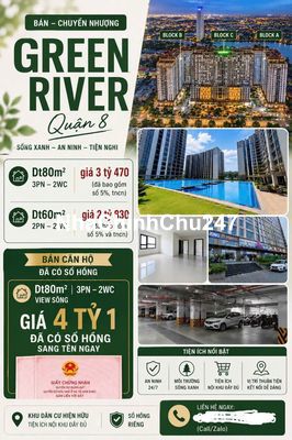 Chính chủ bán CH Green River Dt80m2/ 3PN giá 3tỷ230 view sông quận 8